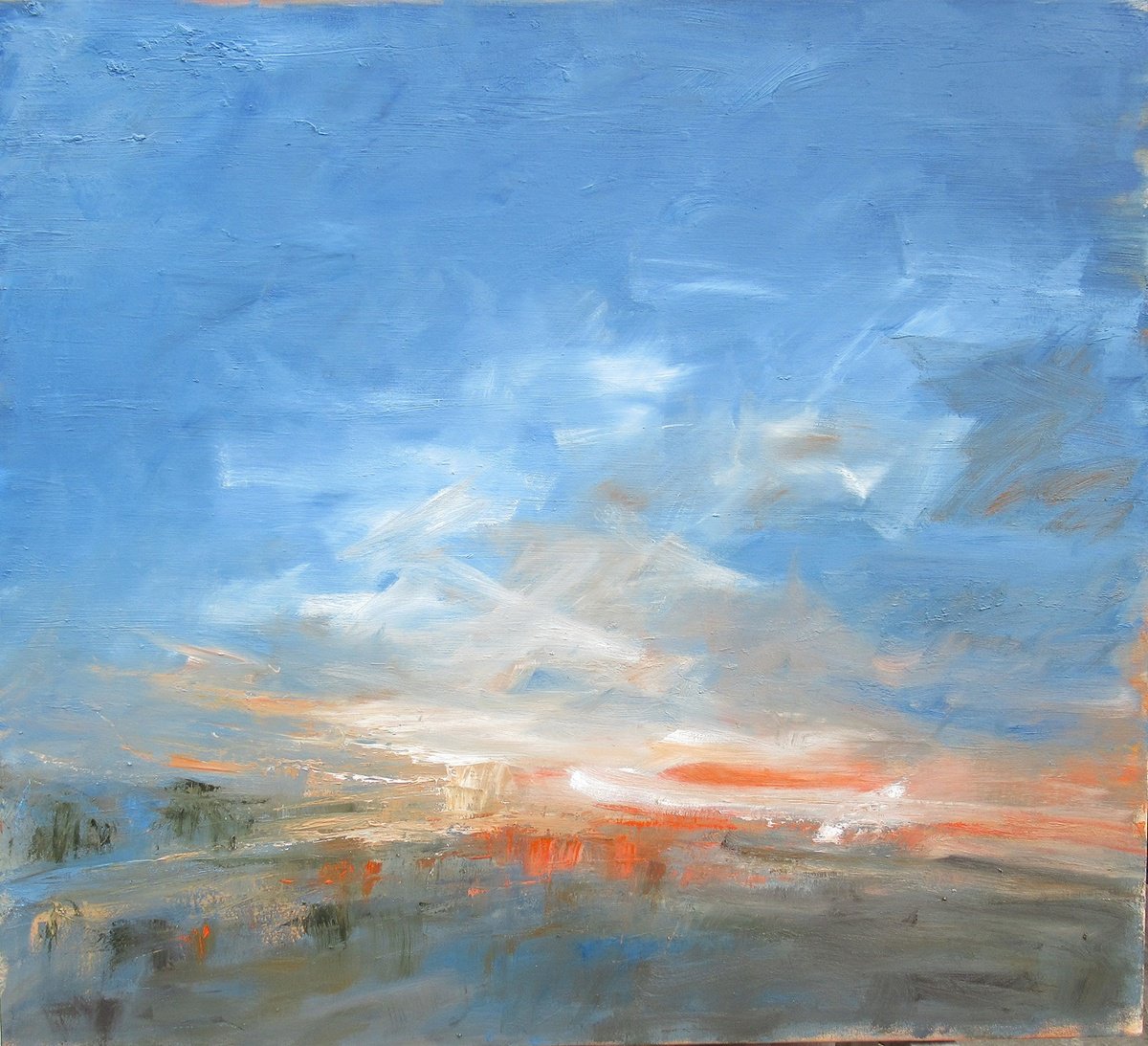 Expressive Landscape Oil Painting By Sherry Edmondson, 35 X 35", Phoebus Rising, Original Artwork