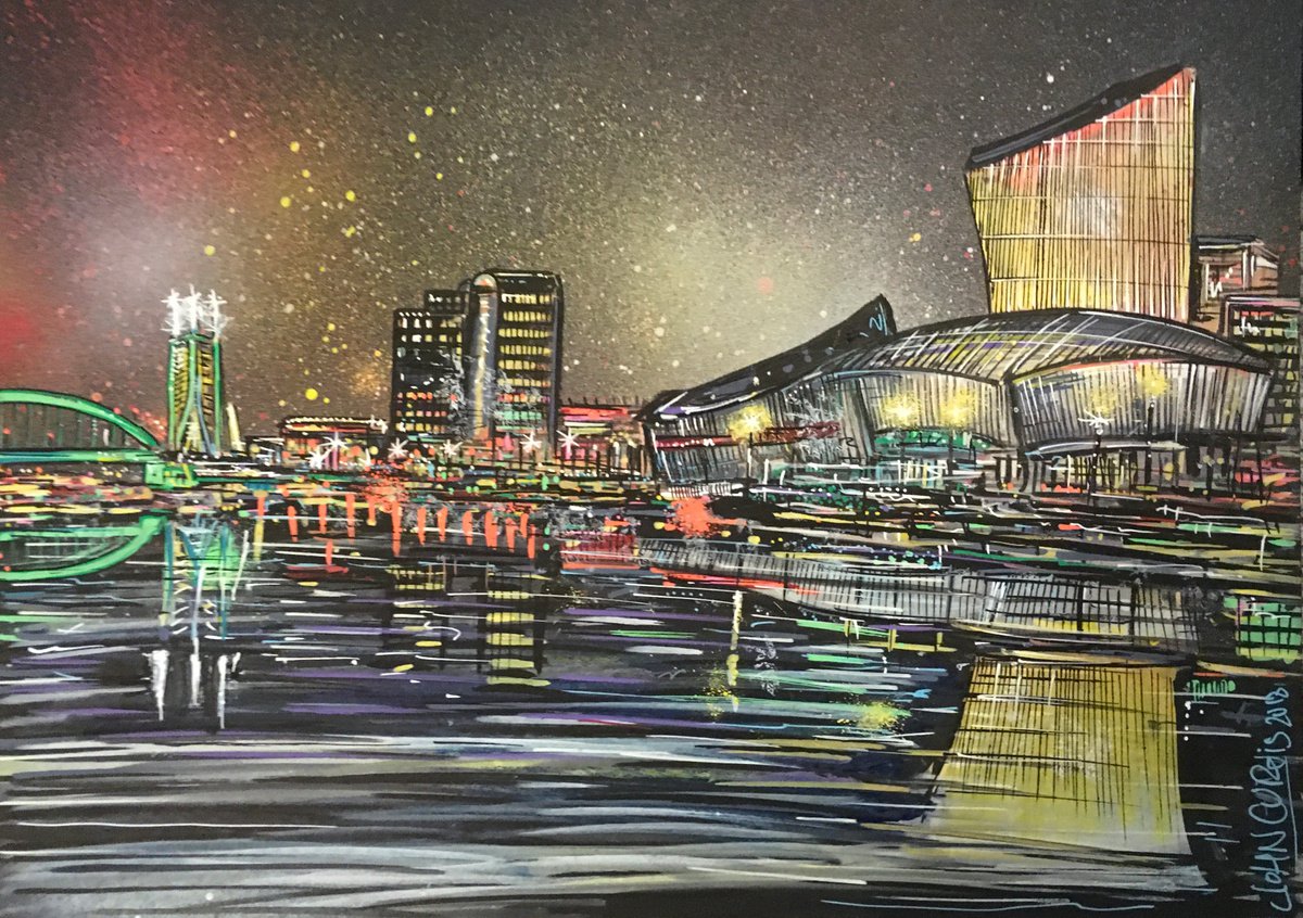 Illustrative Painting , Salford Quays 2 By John Curtis, 17 X 12, Artwork For Sale On Artfinder