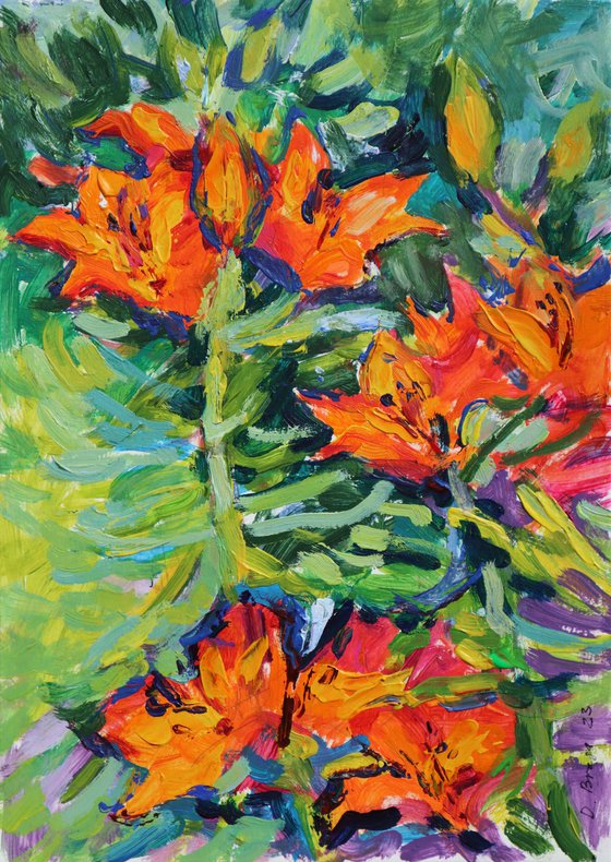 Orange lilies (plein air) original painting