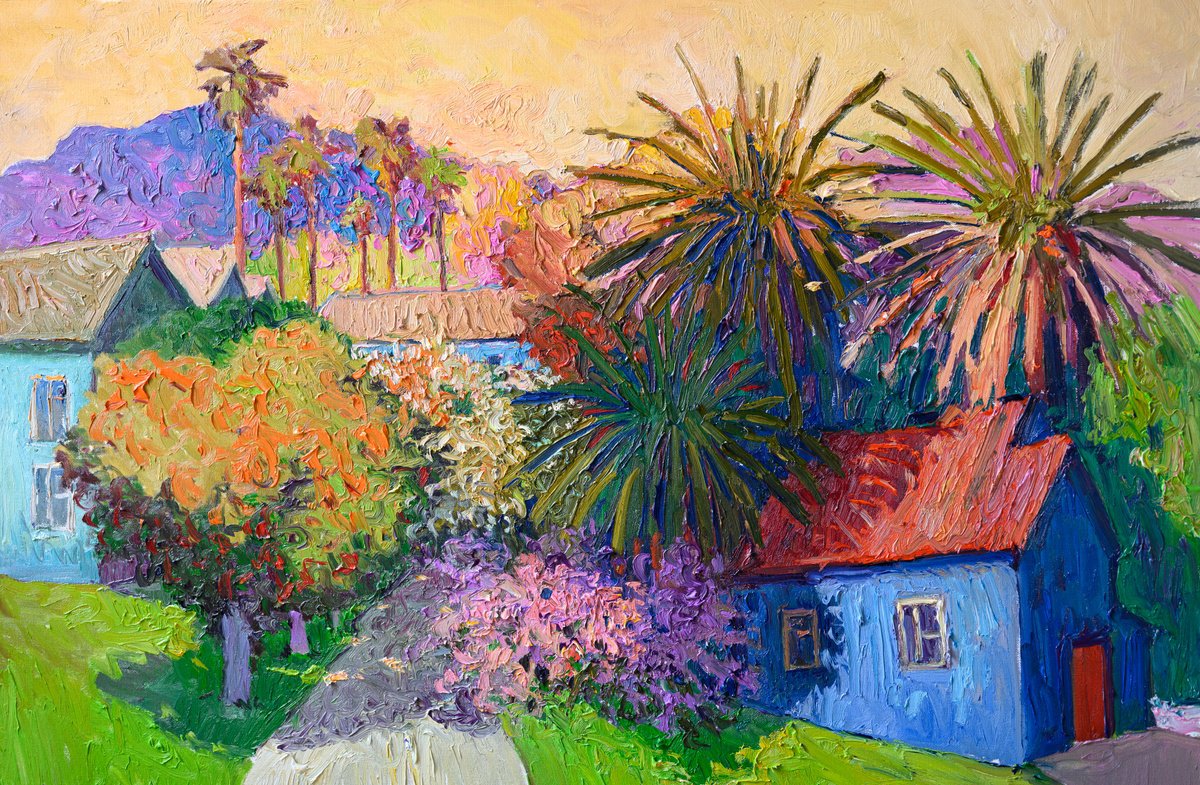 Expressive Landscape Oil Painting By Suren Nersisyan, 36 X 24", Landscape From Los Angeles, Original Artwork