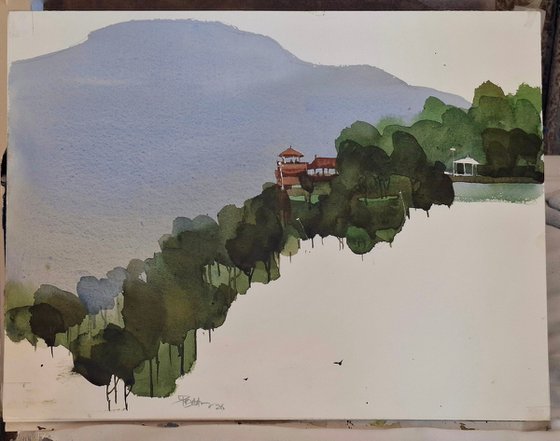 Himalayan cliff, house with view