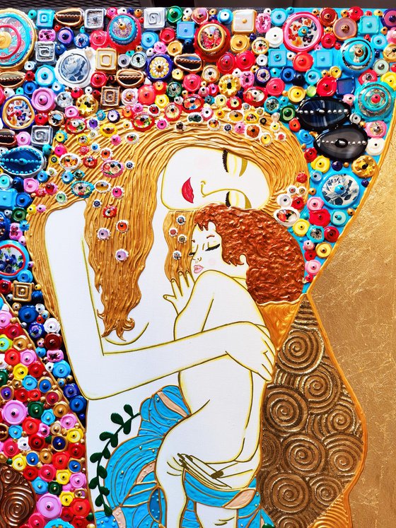 Mother and child (Klimt inspired). Natural precious stones & mosaic