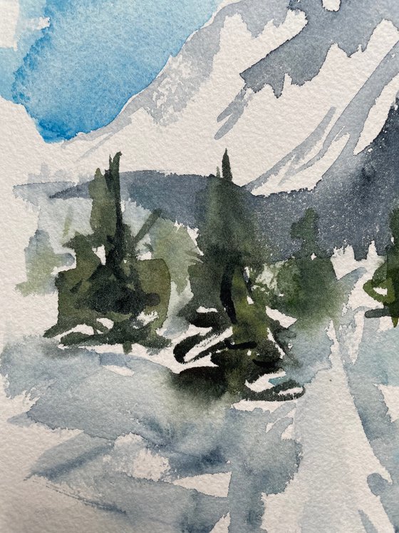 Mountains Original Watercolor Painting, Slovak Mountain Landscape Artwork, Outdoor Art, Birthday Gift