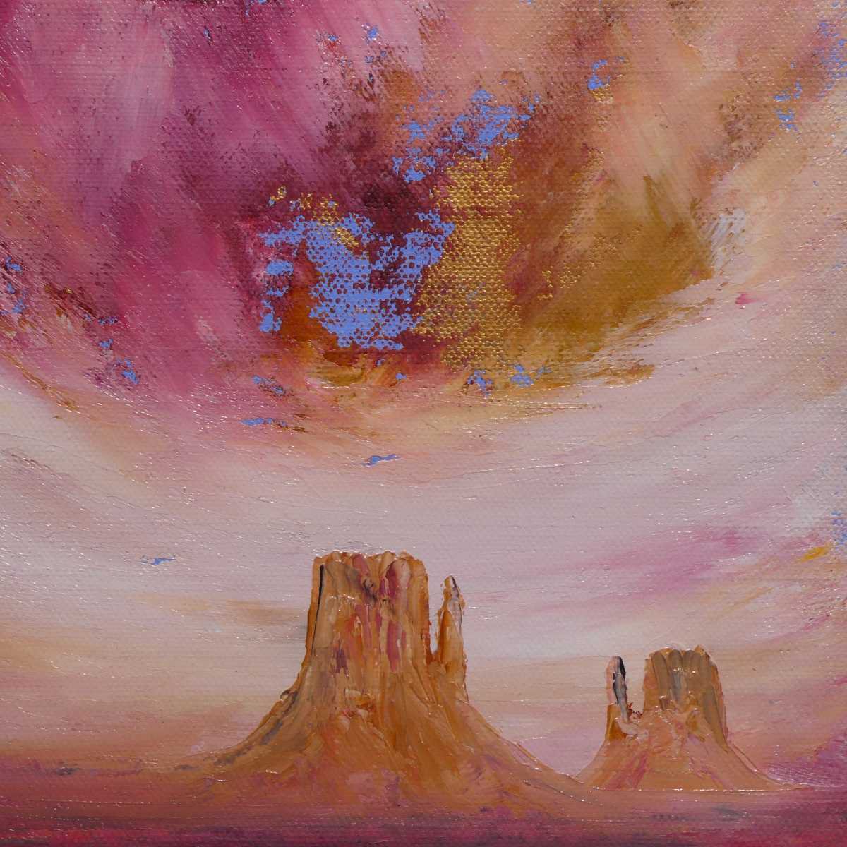 Impressionistic Landscape Oil Painting By Oconnart, 10 X 10", The Mittens, Monument Valley, Original Artwork