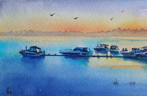 Watercolor lake painting