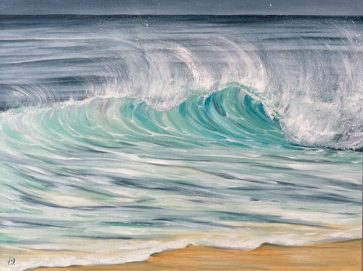 Light blue ocean wave Oil painting by Valeria Ocean | Artfinder