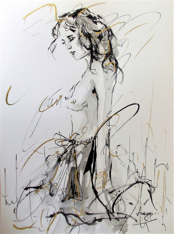 Woman  ink drawing series-Figurative drawing on paper