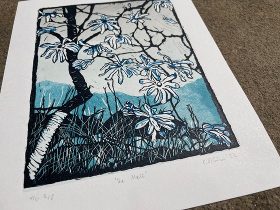 Linocut Print - The Melt - Magnolia Blossom Contemporary Print