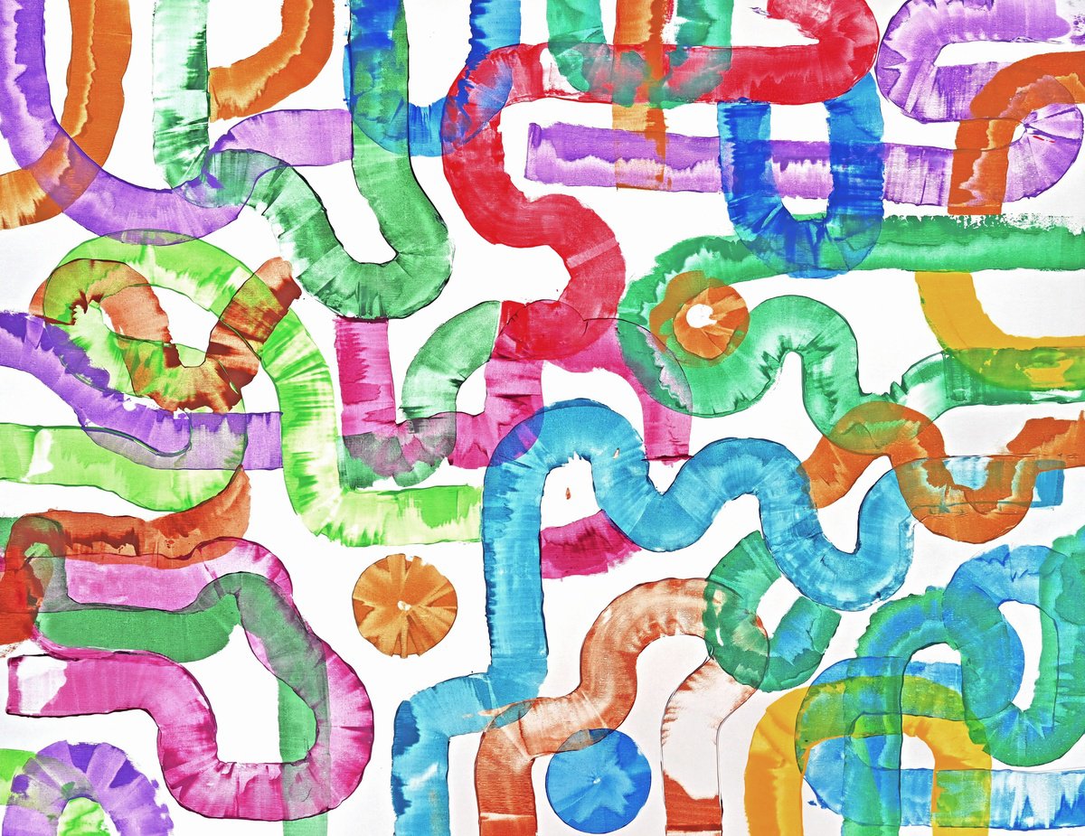 Abstract Acrylic Painting By Sumit Mehndiratta, 40 X 31", Pipes Disconnect, Original Artwork