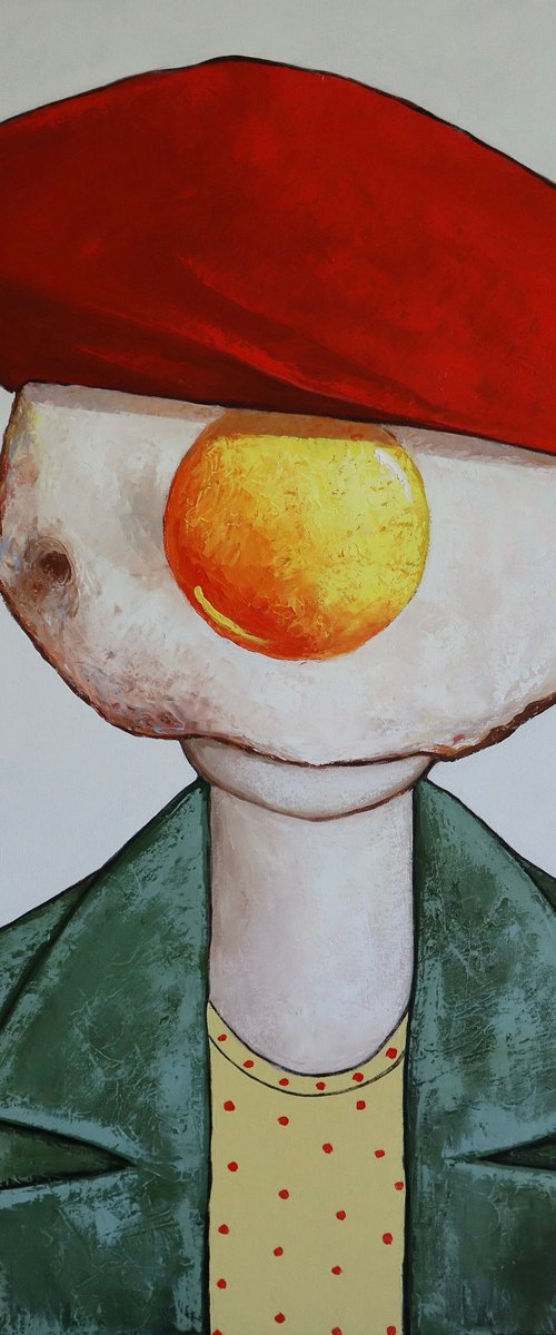 Egg boy in red hat by Ta Byrne