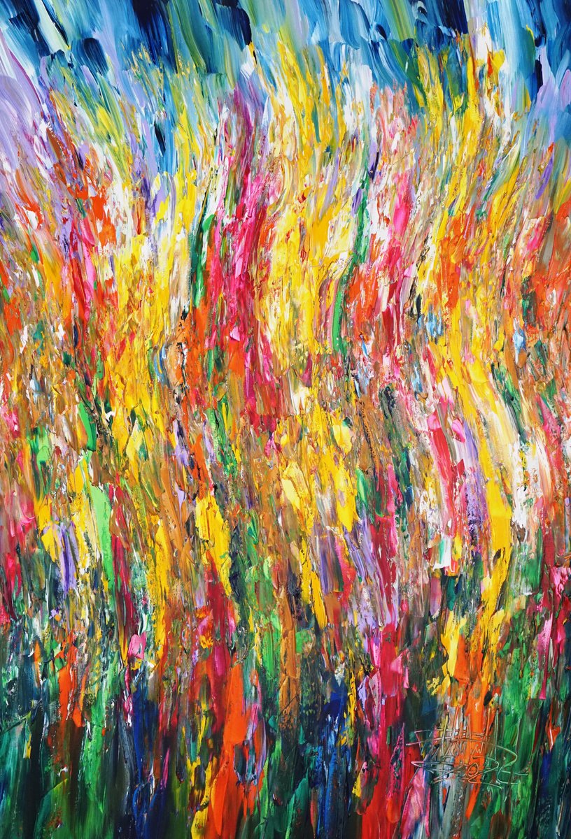 Abstract Acrylic Painting By Peter Nottrott, 41 X 61", Sunny Summer Day D 18, Original Artwork