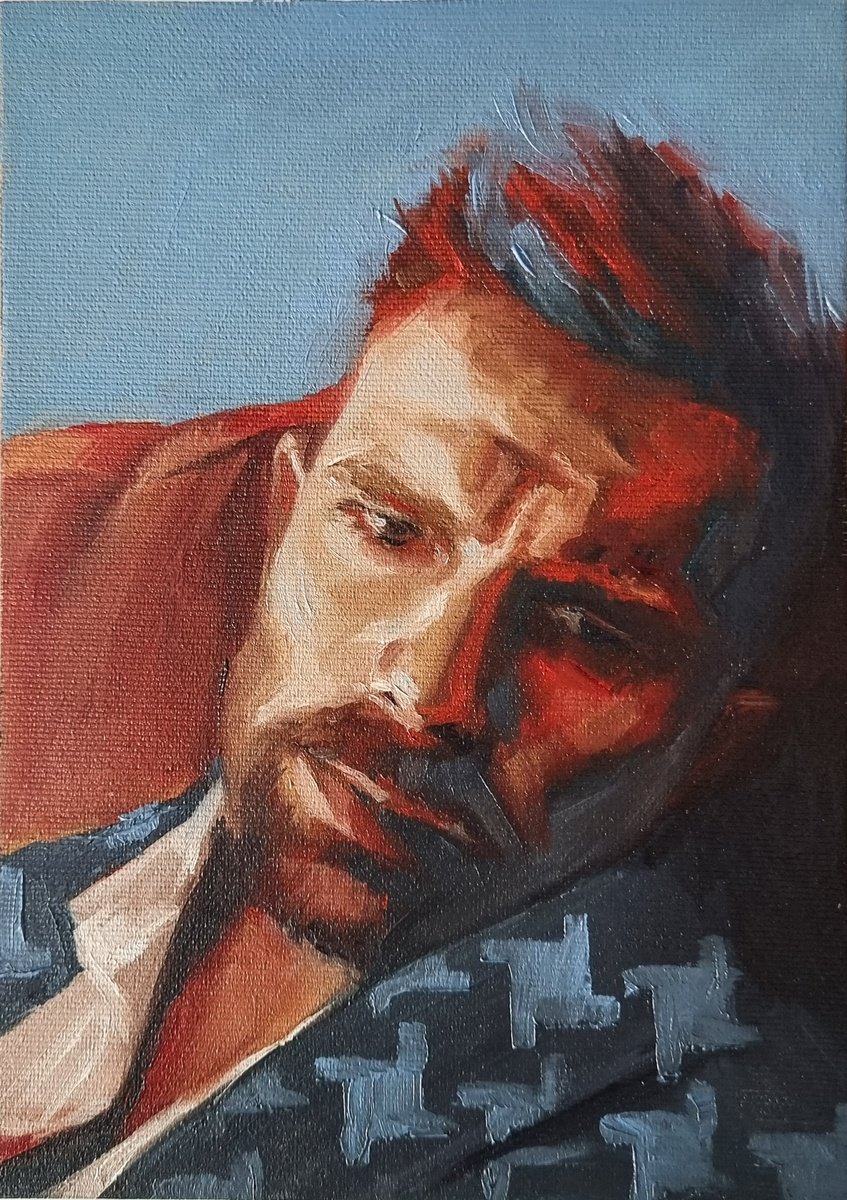 Expressive Portrait Oil Painting By Artmoods Tp, 7 X 9, Interlude 0924-02, Original Artwork