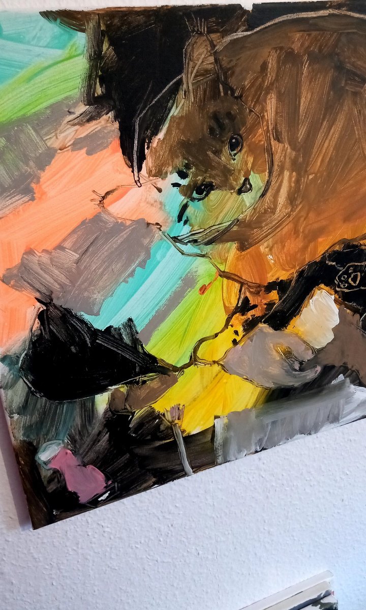 Expressive Animal Acrylic Painting By Valerie Lazareva, 28 X 20", #91/24 Tiger Cat, Original Artwork