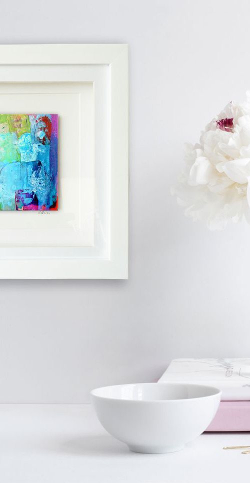 Framed ready to hang mini original abstract #218 by Carolynne Coulson