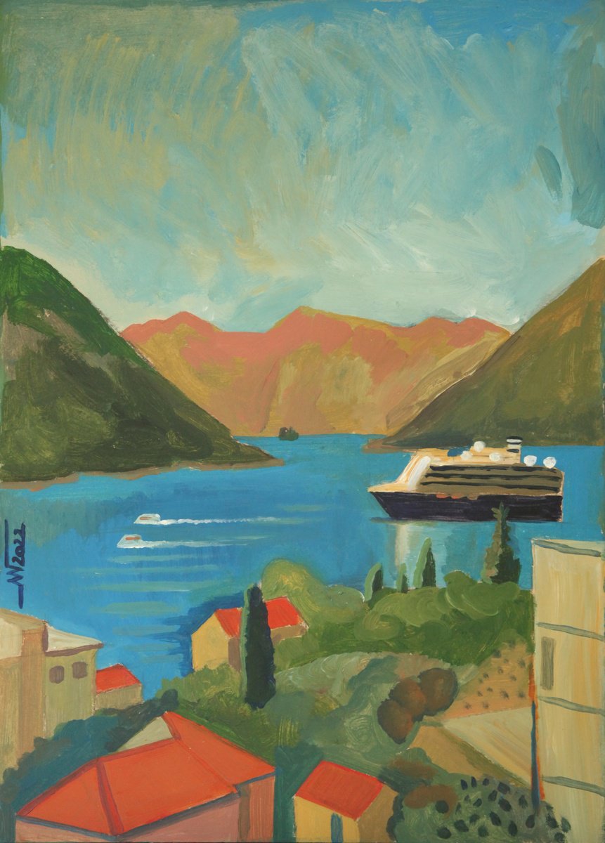 Landscape Acrylic Painting By Marina Gorkaeva, 20 X 28", View From The Window, Original Artwork