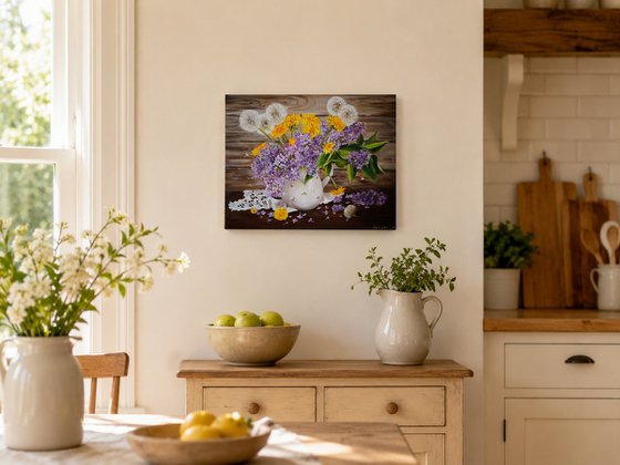 Lilac Bouquet with Dandelions