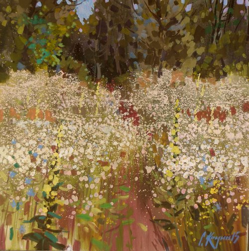 blossoming field, 70x70 cm by Sergey  Kachin