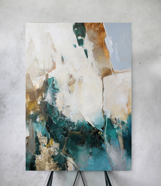 "Cyclone 2" Emerald green golg abstract art