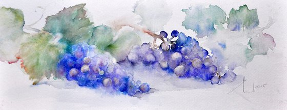 2 BUNCH OF GRAPES original watercolour 50X20CM