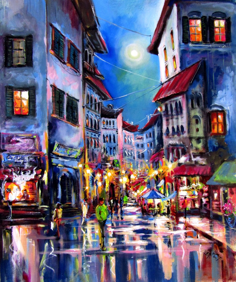 Full Moon In The City By Kovacs Anna Brigitta, 20 X 24, Artwork For Sale On Artfinder