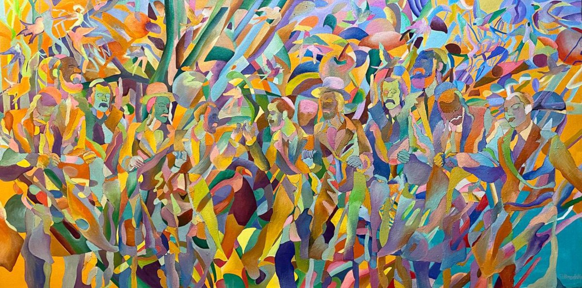 Organic Abstract Oil Painting By Tatiana Fedorovskaya, 79 X 39", Tropical Shabbat, Original Artwork