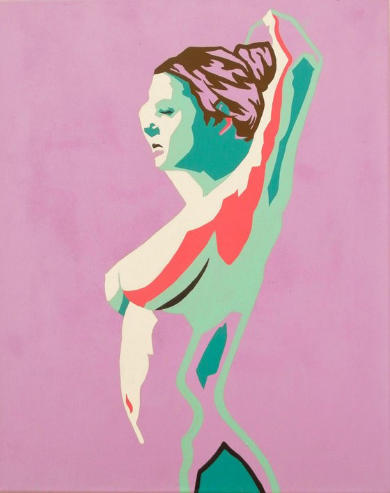 Female Nude In Turquoise And Lilac Original Acrylic Abstract Nude Figure Painting