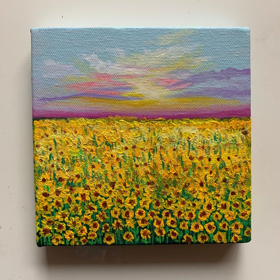 Sunflower fields  ! Small Landscape Painting!!  Ready to hang