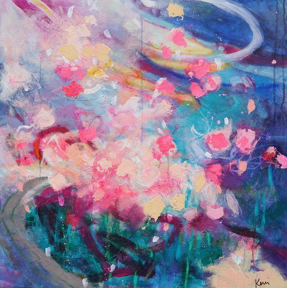 Petals Swirling 30x30" Large Abstract Floral Painting on Canvas