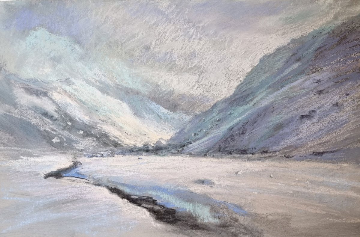 Impressionistic Landscape Pastel Drawing By Elena Genkin, 19 X 12, Looking Forward To A Ski Day #4, Original Artwork