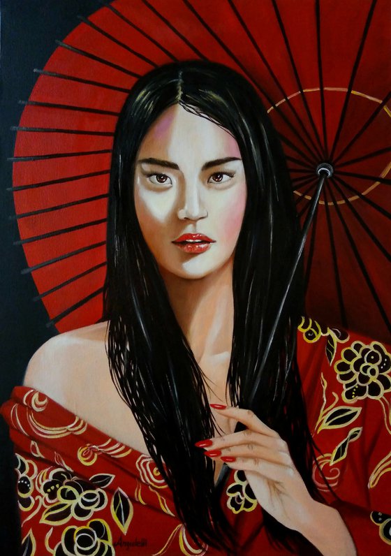 Geisha with red kimono