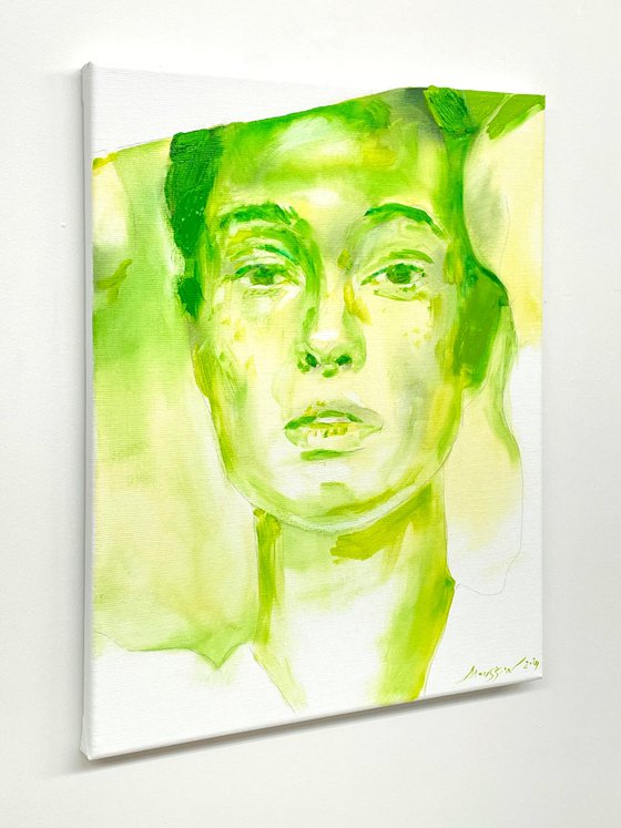 Warm green sun   40 x 50 cm.