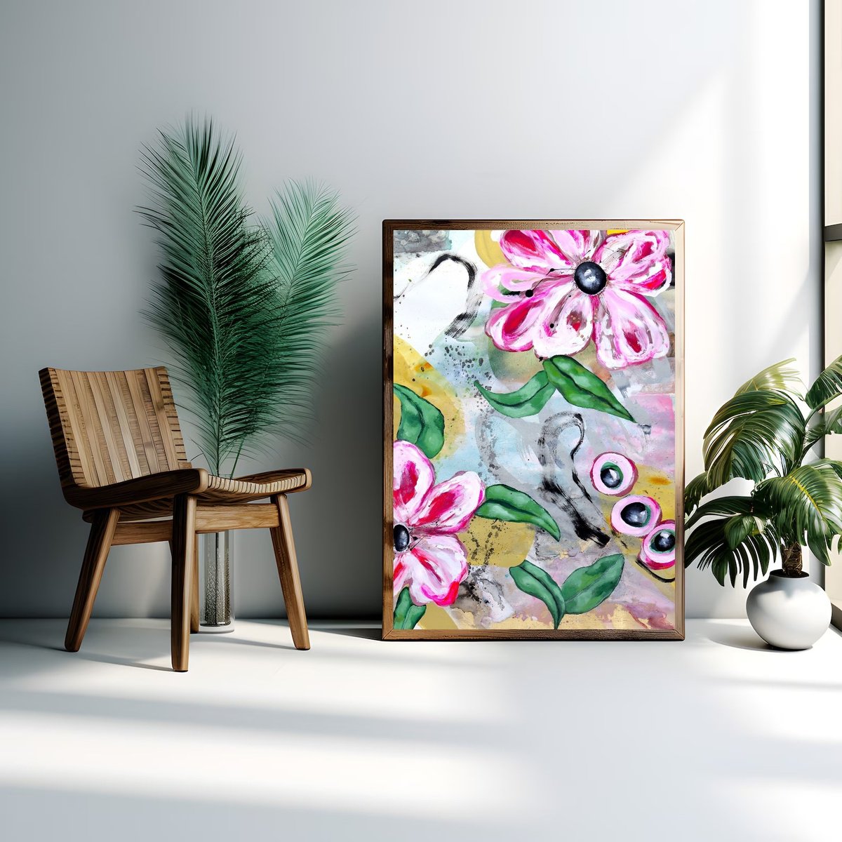 Abstract Still Life Acrylic Painting By Poovi Art, 24 X 35", Spring Impressions, Original Artwork