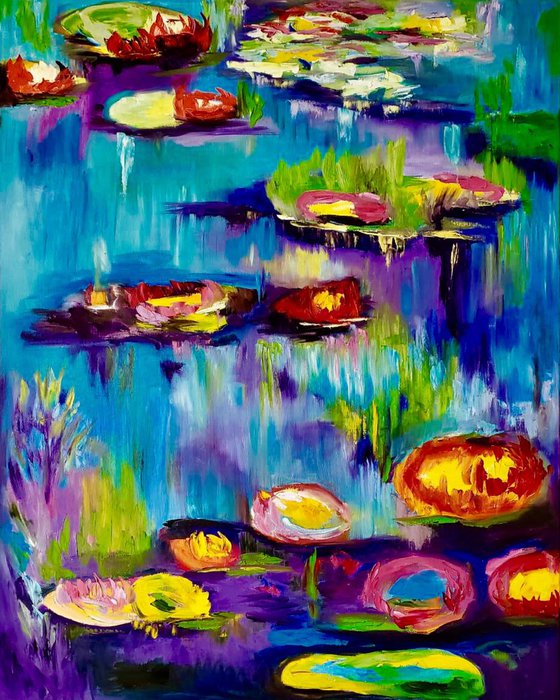 Water Lilies 160 x 100 inspired by Claude Monet multi panelled oil painting