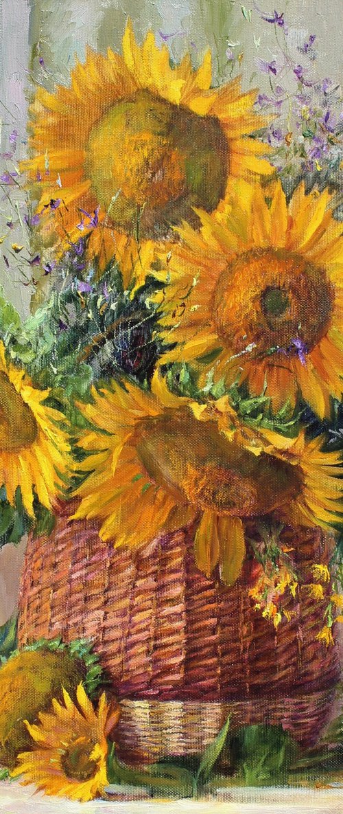 Sunflowers in a basket by Volodymyr Tarabanov