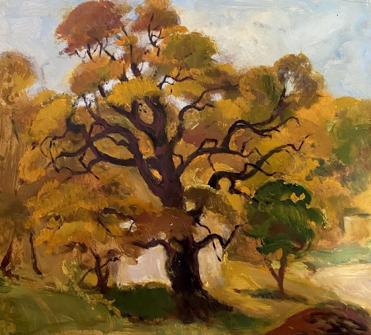 Impressionistic Landscape Oil Painting By Oleg And Alexander Litvinov, 17 X 19", Oak, Autumn, Original Artwork