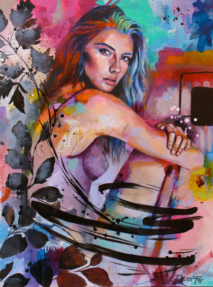 Expressive Portrait Painting By Bold Ro, 24 X 31, Tied By No Chain, Original Artwork