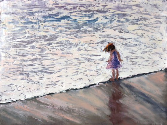 An evening walk. Sea foam. The picture is made with a palette knife /  ORIGINAL PAINTING