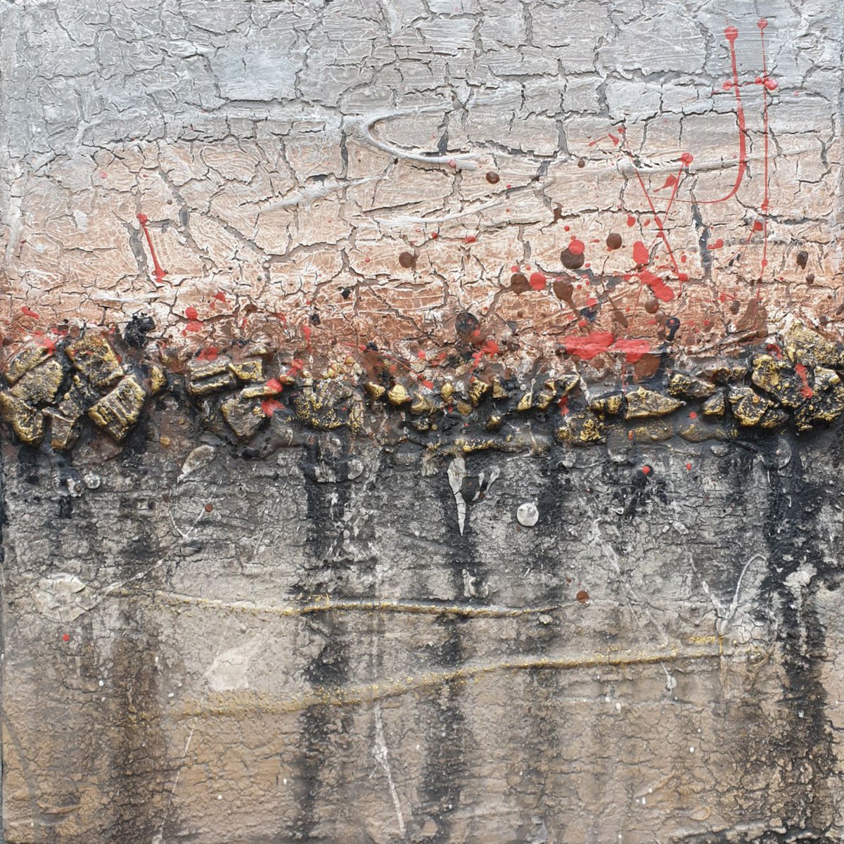 Organic Abstract Acrylic Painting By Zuzana Murenji Domonkos, 14 X 14", Lava Stone, Original Artwork