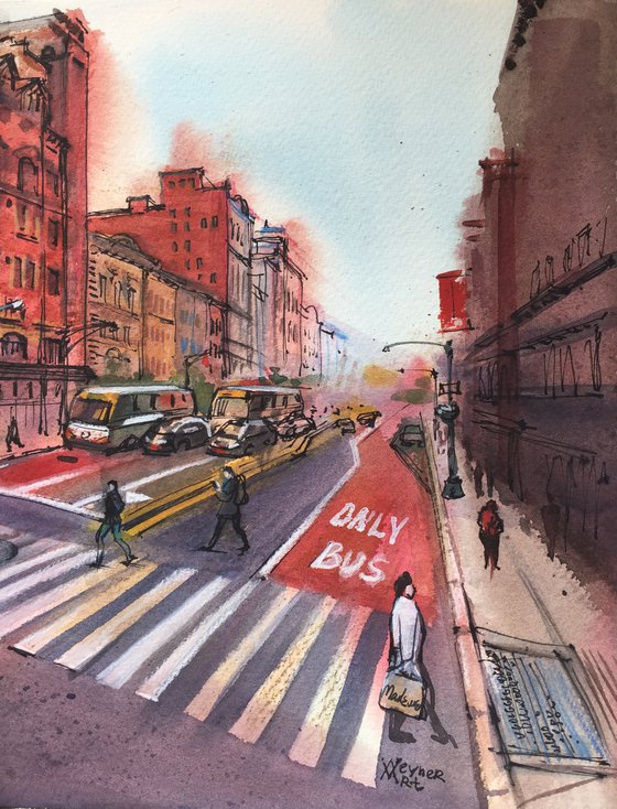 New York, 5th Avenue. Watercolor cityscape.