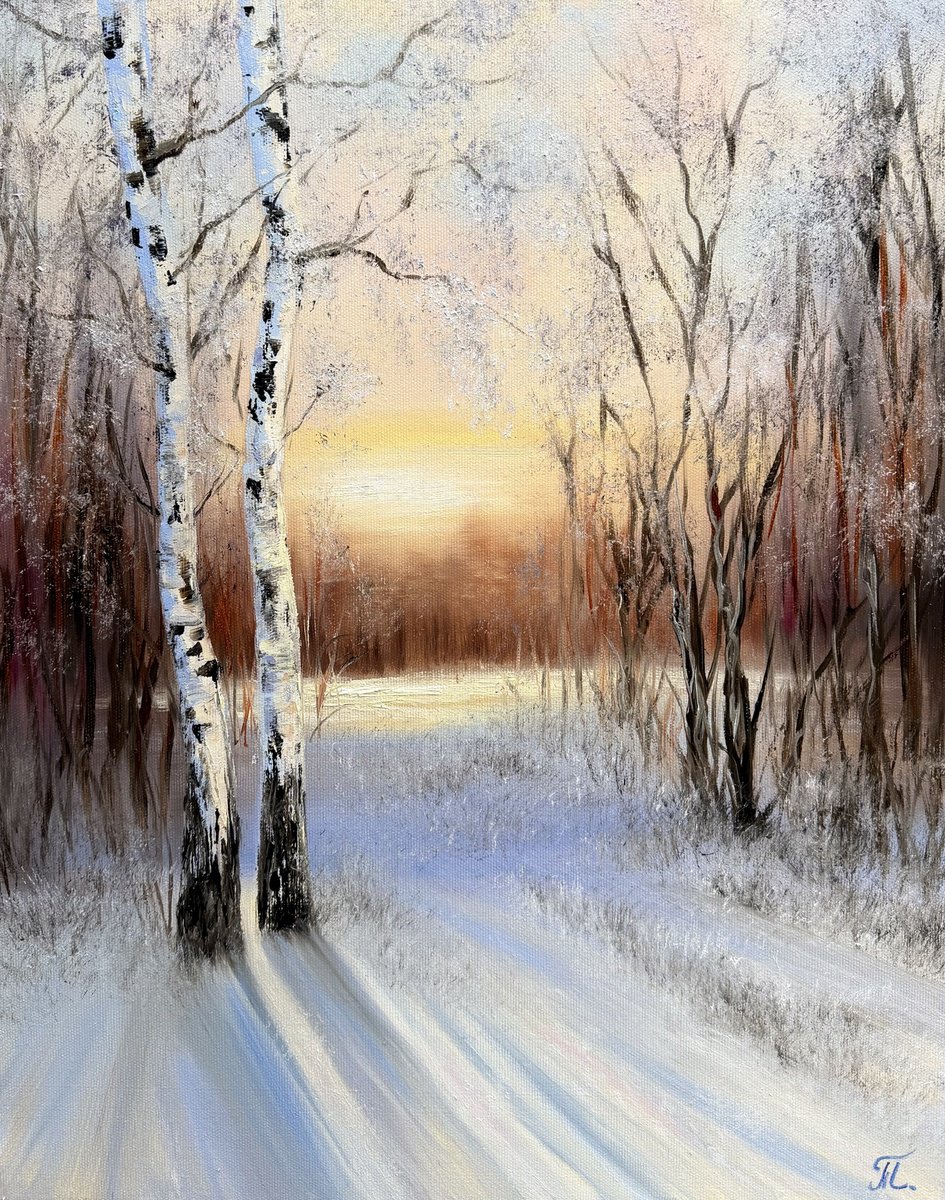 Impressionistic Landscape Oil Painting By Tanja Frost, 16 X 20", Gentle Dawn, Original Artwork