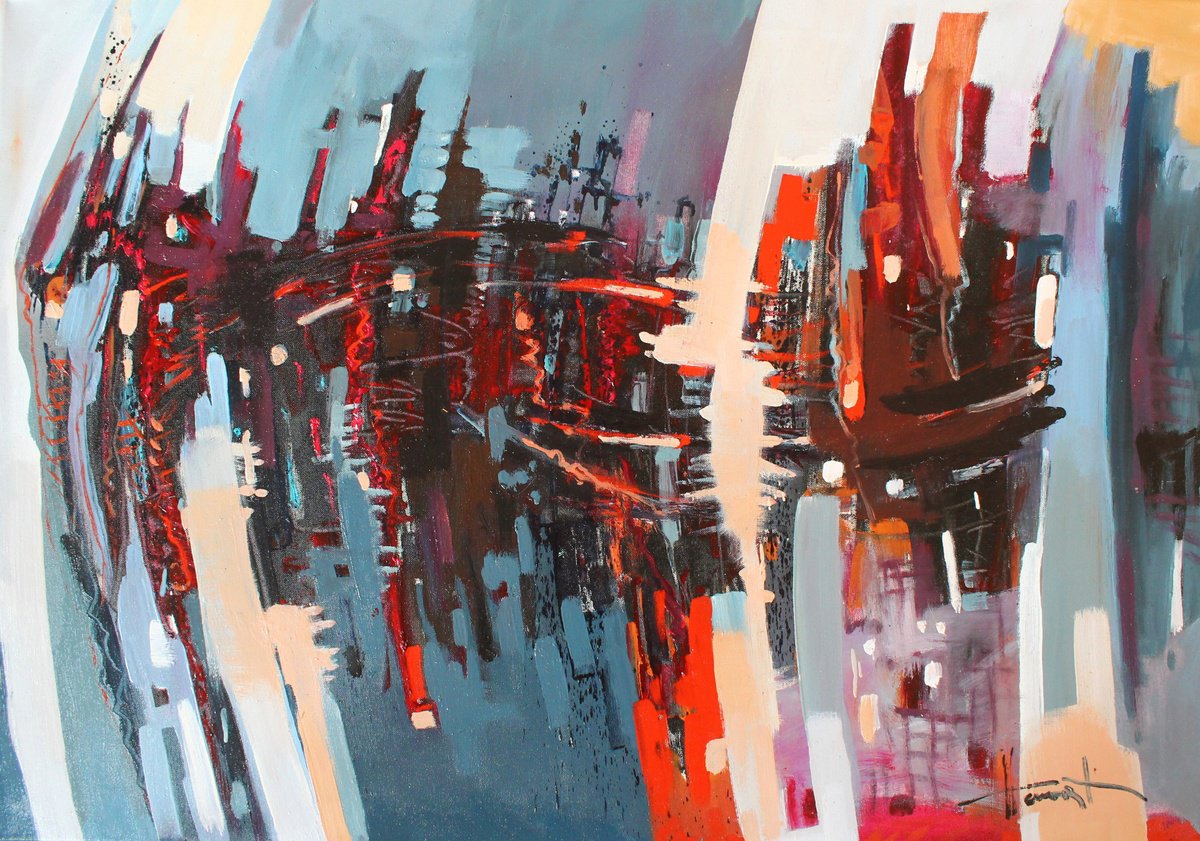 Expressive Abstract Oil Painting By Henadzy Havartsou, 39 X 28, Whispers In The Garden, Original Artwork