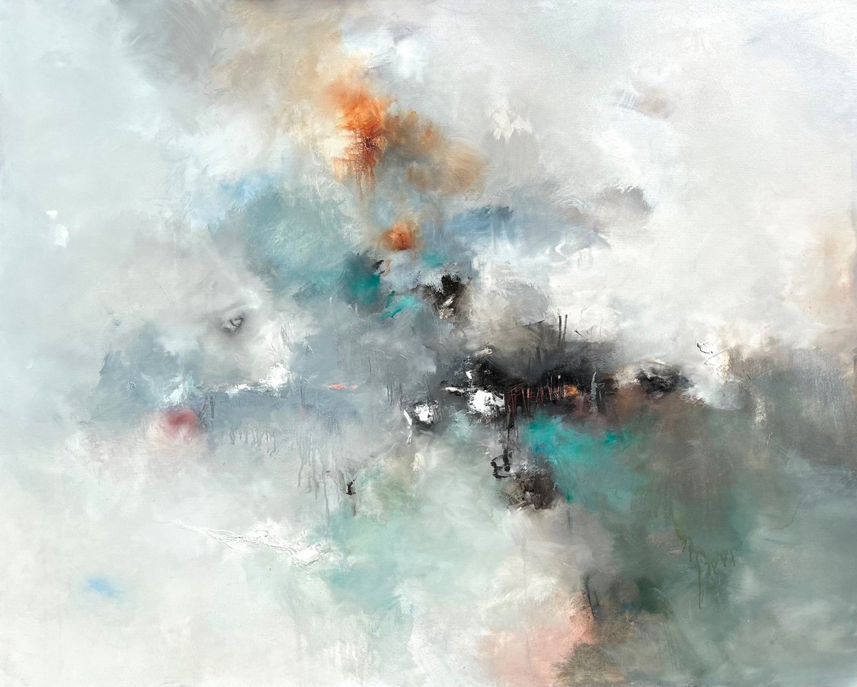 Abstract Oil Painting By Nicholas Kriefall, 60 X 48", Opal & Onyx, Original Artwork