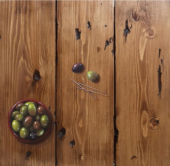 Olives on recycled wood