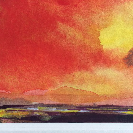 Fire In The Sky II  -  Landscape Watercolor