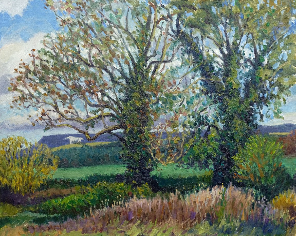Expressive Landscape Oil Painting By Jeff Parker, 20 X 16, Towards The Kilburn White Horse, Original Artwork