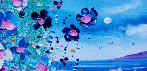"Blue Beach & Meadow Flowers in Love"