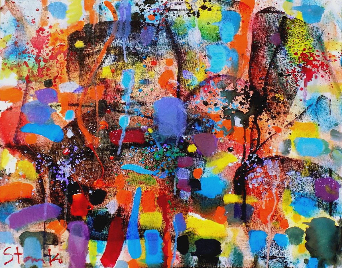 Abstract Acrylic Painting By Stanislav Bojankov, 20 X 16", Jazzy Mood-Lxxvi, Original Artwork