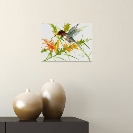 Hummingbird and flowers