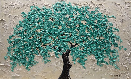 Large Abstract Textured Tree Painting 102 x 61cm