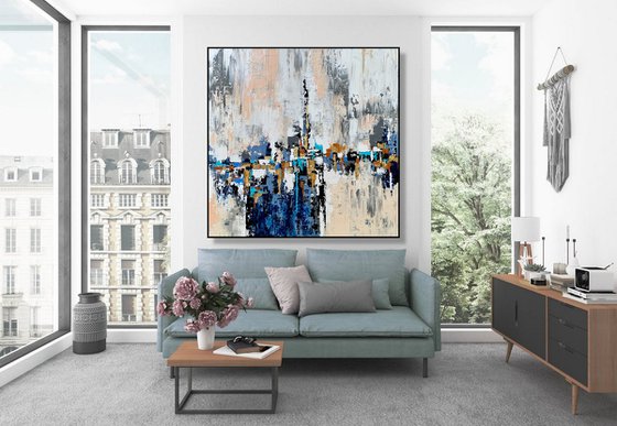 City Living - LARGE, MODERN, PALETTE KNIFE ABSTRACT ART – EXPRESSIONS OF ENERGY AND LIGHT. READY TO HANG!